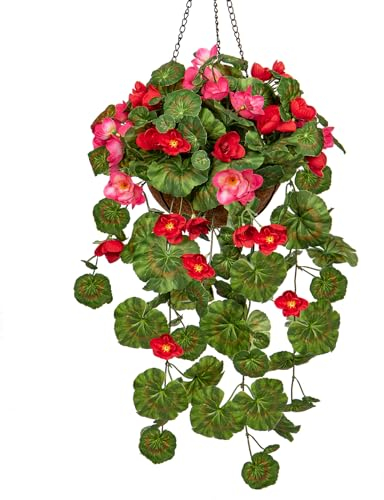 Briful Kunstblumen Wie Echt Geranie Hängende Pflanzen Künstliche Hängegeranie mit Hängeampel, Höhe 70 cm, Zimmerpflanze Busch Dekopflanze Grünpflanze