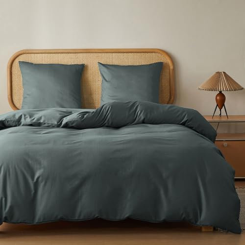 MR&HM Bettwäsche 200x220 3-teilig Baumwolle - Bettwäscheset aus 100% Baumwolle 200 x 220 x 1 Plus Zwei Kissenbezüge 80 x 80 mit Reißverschluss, weiche und komfortable Bettwäsche, Dunkelgrün