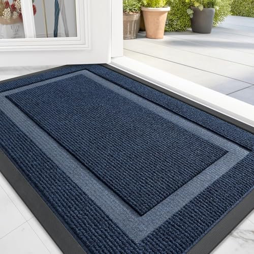 Homaxy Door Mat, Rubber Backed Non Slip Door Matts Indoor, Dirt Trapper Absorbent Mats, Washable Front Doormat Outdoor, Heavy Duty Floor Mat for Entrance, Kitchen and Garden, 60 x 90 cm, Navy Blue