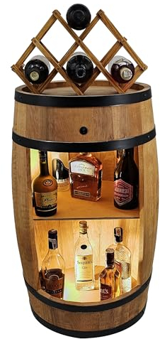 CREATIVE COOPER Barile di Legno a LED Con Portabottiglie per Vino, 80 x 50 cm, Decorazione Rustica per Bar, Whisky (Rovere)