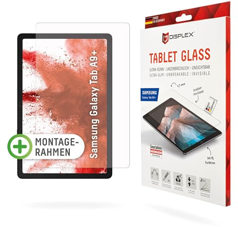 Displex Schutzfolie für Galaxy Tab A11+, A9+ (9H), Made in Germany | DISPLEX Tablet Glass, unzerbrechlich, kratzfest, 9H Härte, ultra-dünn, kristallklar, mit Eco-Montagerahmen (recyclebar)