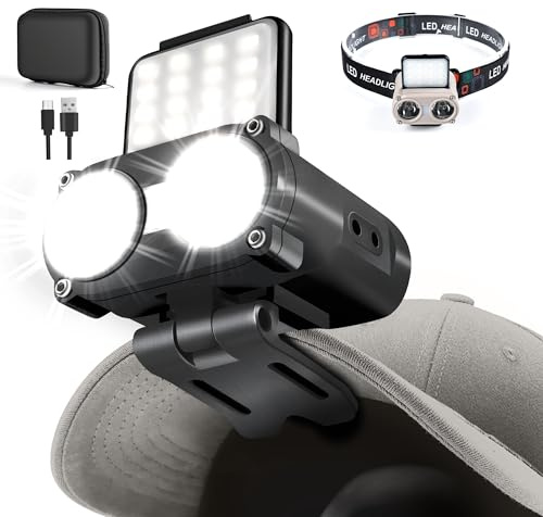 Hopedone - LED Hard Hat Light 800 Lumens Rechargeable Dimmable Clip on Light 180° Adjustable Hands Free Waterproof for Running Camping Hunting Cycling (Black)