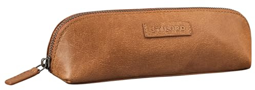 STILORD 'Alfons' Kleines Federmäppchen Erwachsene Leder Stiftetasche federtasche klein ledermäppchen Schlampermappe Etui Echtes Leder Federmappe klein, Farbe:Tropica - braun