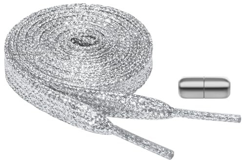 Flintronic Cordones Planos de Lentejuelas Metálicas - 2 Pares/1 Par, 120cm/140cm Elásticos con Purpurina, Plana Un Tamaño Para Todos Unisexo, para Calzado Deporte y Botas