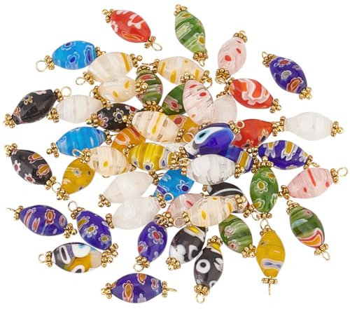 PH PandaHall 50pcs Pendentifs au Chalumeau Larme Millefiori Breloques au Chalumeau, 19mm Breloques en Perles D'Espacement en Verre pour Boucles D'Oreilles Bracelets Colliers Ras du Cou