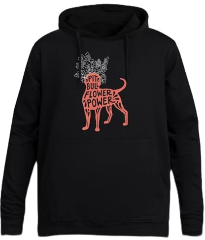Rendytee Pit Bull Flower Power Kapuzenpullover In Schwarz, Unisex-Top Mit Basic-Passform