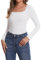 SHAPERIN Women Long Sleeve T-Shirt Elegant Square Neck Top Blouse Plain Stretchy Shirt Casual Tee, White, XL
