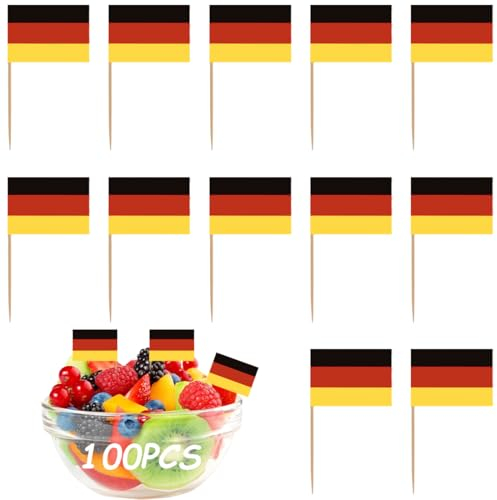 100 Pièces Drapeau Cure-dent Allemand, Mini Bâton de Cocktail Drapeau,Pic Drapeau Allemand pour Topper de Coupe, pour Gâteaux, Sandwich, Cupcakes, Vaisselle, Coupe du Monde, Pub