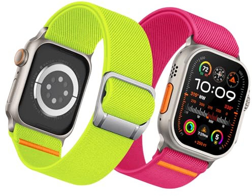 Joehwerr Paquete de 2 correas deportivas compatibles con Apple Watch Ultra 2 de 49 mm, 46 mm, 45 mm, 44 mm, 42 mm (series 3 2 1) para hombres, correa elástica ancha de nailon para iWatch Ultra 2,