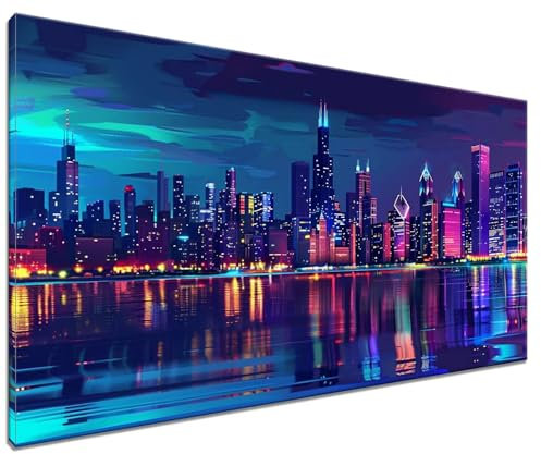 Peinture Numero Adulte, Ville Kit de Peinture à l'huile sur Toile par Numéro, New York Peinture par Numéros pour Enfants ou Débutants, Paint by Numbers for Adults avec Pinceaux et Pigment 40x50cm Q-3