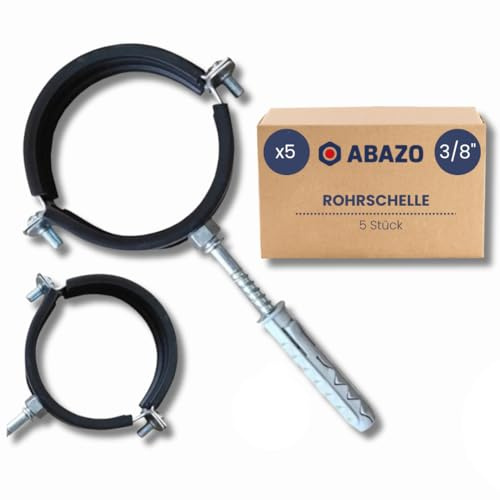 ABAZO - 5 Stück Schlauchschellen, Rohrschelle mit Dichtung und Dübel, Schlauchklemme, Rohrverbindungen mit Gummidichtung, Möglichkeit zur Einstellung des Klemmdrucks - ((15-19) 3/8)