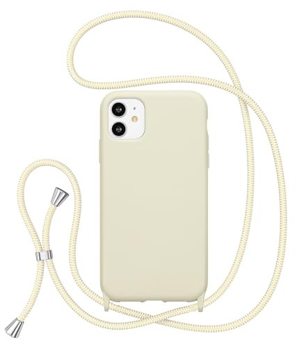 ZTOFERA Crossbody Lanyard Case for iPhone 11, Liquid Silicone Protective Phone Case with Adjustable Strap Neck Cord Necklace Girls Women Soft Cover for iPhone 11, Beige