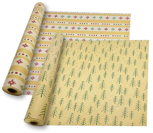 2 Rollen Weihnachts-Kraftpapier, 43 cm x 15 m, recycelbare Geschenkpapierrolle zum Verpacken von Weihnachtsboxen, Geburtstagsparty-Dekorationen