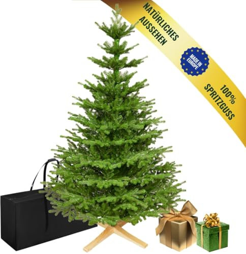 Premium Künstlicher Weihnachtsbaum 210 cm Nordmanntanne [100% Spritzguss] Tannenbaum Künstlich inkl. FSC zertifiziertem Holzständer I Christmas Tree Made in EU