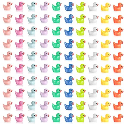 AiQInu 200 Stück Bunte Kleine Enten, Mini Harzente Ente 10 Farben, Figuren Ente für Miniaturfiguren Aquarium GartenLandschaft Puppenhaus Ornament Basteln DIY-Zubehör Miniaturstatuen und Heimdekora