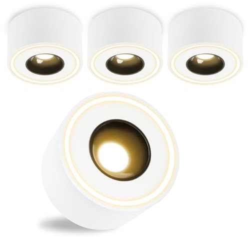 URing 4 Stück LED Aufbauspot Weiß - Extra Flach - Ø97x55mm - Aufbauleuchte LED 8W 1680LM - 3000K Warmweiß - Rund Aufbaustrahler 230V, Deckenspots aus Aluminium, Aufputz Deckenstrahler