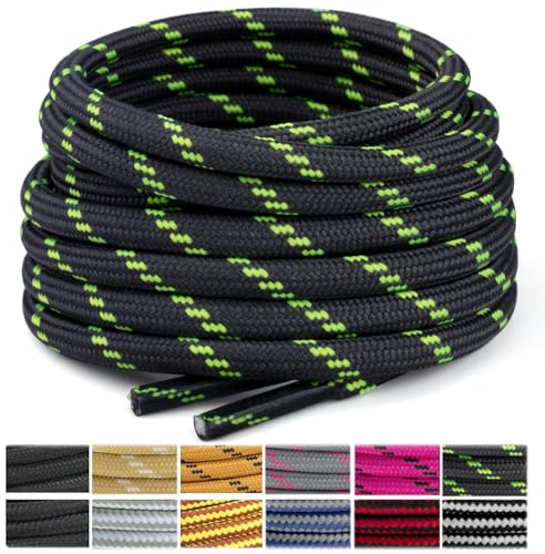 Stepace Lacets Ronds pour Bottes [2 Paires] Lacets Renforcés et Résistants pour Bottines, Chaussures de Randonnée, Chaussures de Travail Dark Gray Green-80(Dots)