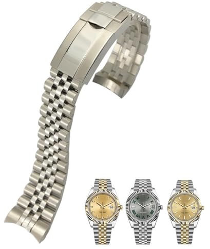 FFHDJL 316L Edelstahl-Armband, 20 mm, passend für Rolex Datejust Oyster Perpetual 36 mm, Zifferblatt-Armband, silberfarben, goldfarben, solides Armband(Silver)