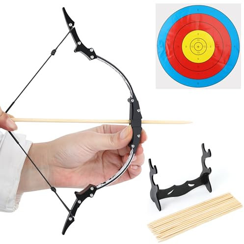 Bogenschießen Mini Bogen und Pfeil Set Erwachsene Tasche Bogen Links/Rechts Hände Recurve Bogen Kit für die Jagd Schießen Praxis Bogenschießen Unterhaltung Spaß (Schwarz weiß (mit Bogenständer))