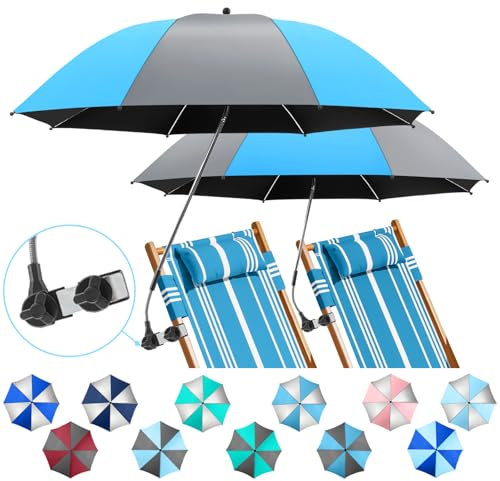 NBtoUS Sonnenschirm mit Klemme, 360 ° verstellbar, LSF 50+, Strandschirm für Stuhl, Terrasse, Rollstuhl, Camping, Golfwagen (Azurblau/Rauch, Stuhl nicht im Lieferumfang enthalten)