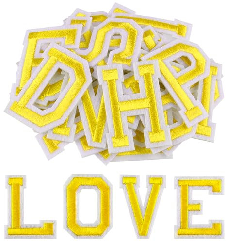 Morcheiong 78 Pcs Iron on Letter Patches A-Z, 2 Inch Iron on Embroidered Alphabet Patch for Clothing, Pants, Hats, Bags- Yellow