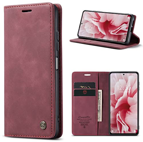 Phernykas Handyhülle für Xiaomi Redmi Note 11 Pro/12 Pro Hülle Leder,Magnetische Klapphülle mit kartenfach und Standfunktion Schutzhülle Lederhülle Note 12 Pro Flip Book Case (Weinrot)