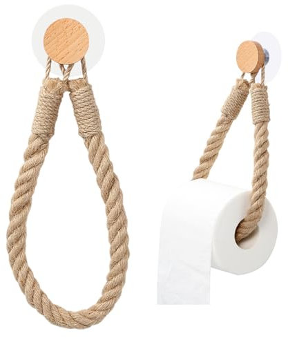 WUSJCOF Portarrollos sin necesidad taladrar, Higiénico Retro Náutico, Toalla Madera, Colgador y Dispensador de Pañuelos de Papel para el Baño, estilo vintage con cuerda industrial