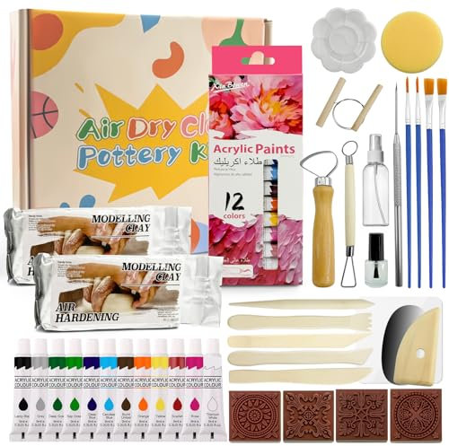 PEAKTOP Kit Argilla Senza Cottura, Argilla Da Modellare Bambini Adulti, Kit Ceramica Fai Da Te, Creta Da Modellare Per La Casa Con Pennelli Colori Attrezzi Argilla