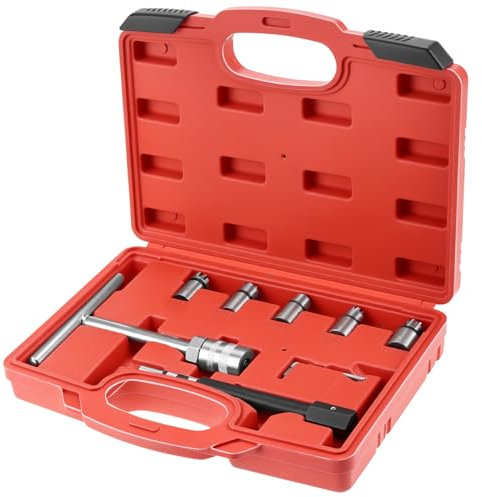 QWORK® 7PC Professional Injector Cleaner Tool Set,Injector Seat Cutter Tool Set,Carbon Remover With Carry Case