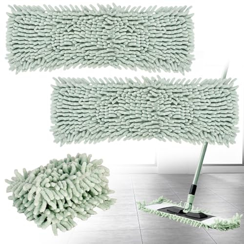 Mikrofaserbezug 2er Set, Chenille Mikrofaser Bodenwischer, Wischmoppbezug Ersatzbezug, Chenille Flachmopp, Bodenwischer Wischbezug für ideale Schmutzaufnahme, ideal für Böden wie Fliesen und Laminat