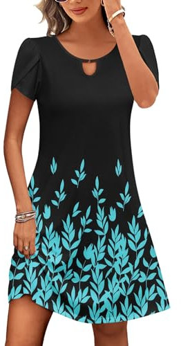 Zeagoo Women Dresses Casual Short Sleeve Summer Beach Sun Dress Floral Loose Swing Short Dress with Pockets Black Size 10