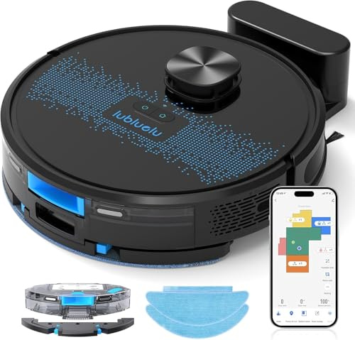 Lubluelu Saugroboter mit Wischfunktion 3-1, 4500Pa Staubsauger Roboter Lasernavigation mit 5 Karten, 55 dB Roboterstaubsauger mit APP, Saug und Wischroboter für Tierhaare, Teppiche, Hartböden