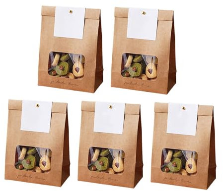 Lot de 50 sacs en papier avec fenêtre transparente pour emballage de biscuits, desserts et gâteaux