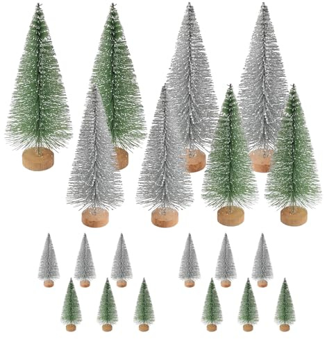 CATELL 20 Stück Weihnachtsbaum Mini Künstlich, Mini Tannenbaum Deko Miniatur Weihnachtsbaum Miniatur Tannenbaum mit Holzsockel Mini Weihnachtsbaum für Tischdeko DIY Weihnachtsdeko 4,5/10,5/16CM