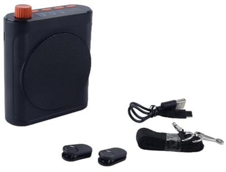 Ausi Amplificador de Voz portátil con 2 micrófonos inalámbricos, Recargable, Sonido de Alta definición para Profesores y Personas Mayores, Color Negro