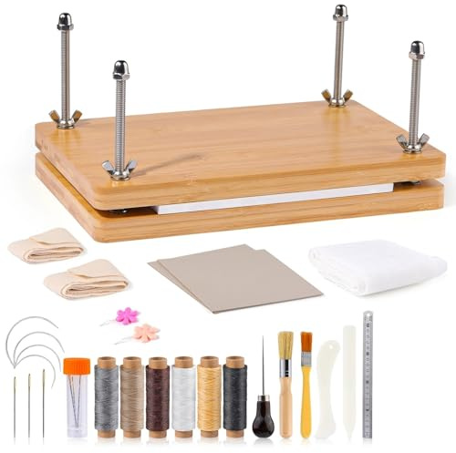 SITBXO Buchbinder-Werkzeugset aus Kunststoff mit Falzbein und gewachstem Faden tragbarer Bindepresse Paulownia-Holz Buchbinder-Set(Type2)