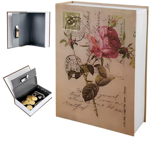 XPJBKC Livre Coffre Fort avec Serrure à Combinaison, Livre Cachette Boîte de Rangement Secrète, Coffre-Fort à Code Caché pour Le Bureau Maison Argent Bijoux Objets de Valeur, Rose Rétro