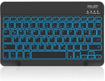 COEZFE Bluetooth Tastatur mit Hintergrundbeleuchtung (Deutschem Layout QWERTZ), Ultraflache kabellose Tastatur für iPad/Samsung Tablets & Andere iOS Android Windows Geräte, Schwarz