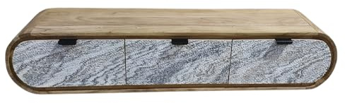 Riess Ambiente Hängendes TV-Board Organic - 160cm - Natur - Akazie - schwarz weiß - Steinfurnier Schubladen