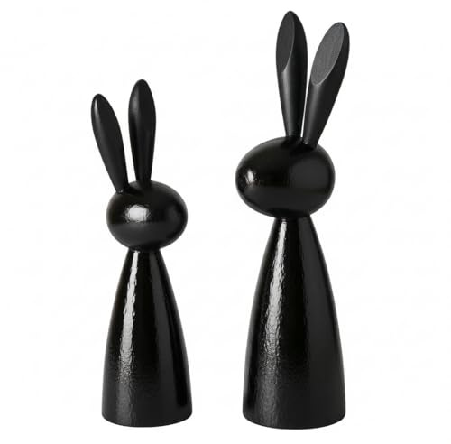 MF Osterhasen Figuren Set 2-teilig, Schwarz Glänzend, Holz, Moderne Osterdeko, 22cm und 18.8cm, Lotis Design