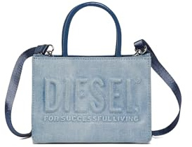 Diesel Borsa a mano in denim chiaro da donna con logo UNI