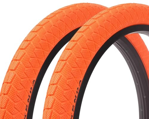 Kenda BMX Reifen Set 20 x 1,95 Zoll – ca. 610 g – Drahtreifen – auffälliges Design – Park & Street – orange – 1 Paar