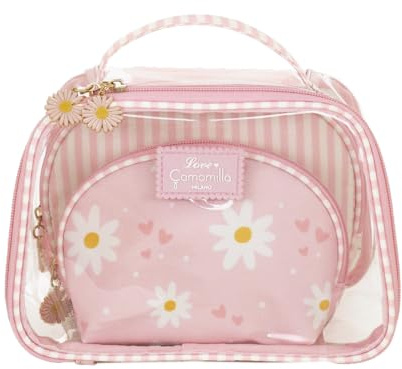 Camomilla Milano Set 3pz Beauty Bags Donna, PVC, Collezione Daisy Love, Misura S, Colore Rosa