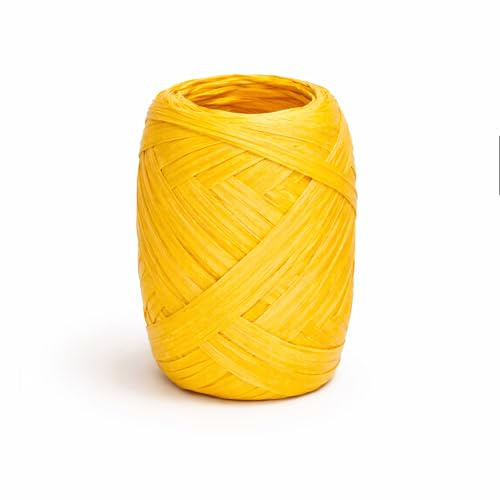 Papierband Raffiabast 20m Geschenkband Raffia Papier Schnur für Craft Verpackung - Bastband Papiergarn zum Binden Verzieren - Bänder für Bastelarbeiten Geschenke Dekorationen - Gelb
