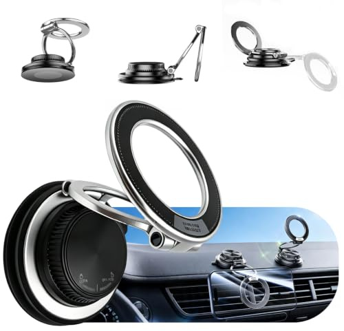 GONSIFACHA Support Téléphone Voiture Magnétique, Ventosa de Vacío (95 LBS), Ultra Fin Métal, Compatible, Avec Anneau Métallique Compatible Avec iPhone & Android (Plata)