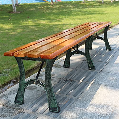 Panca da giardino per esterni, struttura in ghisa senza schienale con doghe in legno massello, per patio, 150 cm