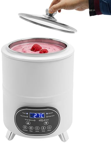 Yogurtiera da 8 l, in acciaio inox 304, fermentatore con temperatura regolabile 25-80°C, timer 0-24h, 400W, per yogurt, natto, vino di riso, per famiglia e feste (bianco)