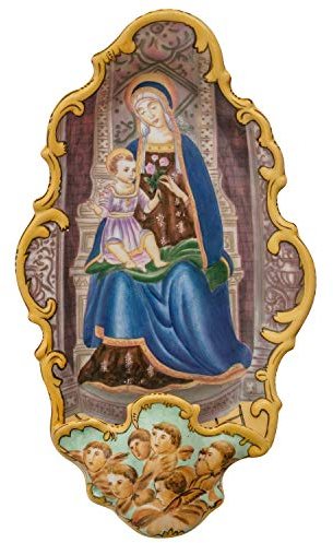 aubaho Weihwasserbecken Majolica Porzellan Religion Engel Antik-Stil 34cm