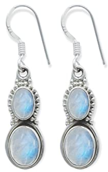 Ohrringe 925 Silber Mondstein weißer Stein schimmer Edelstein Ohrhänger echt Silber Damen Sterling Silber Hänger Geschenk (MOH-117-04)