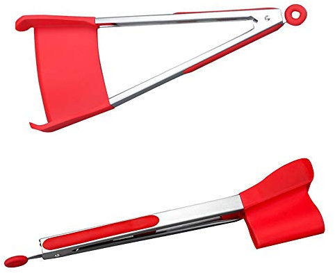 OFKPO 2 in 1 Silicone Food Spatula Tongs with Locking Clip, Non-Stick & Heat Resistant Kitchen Tools